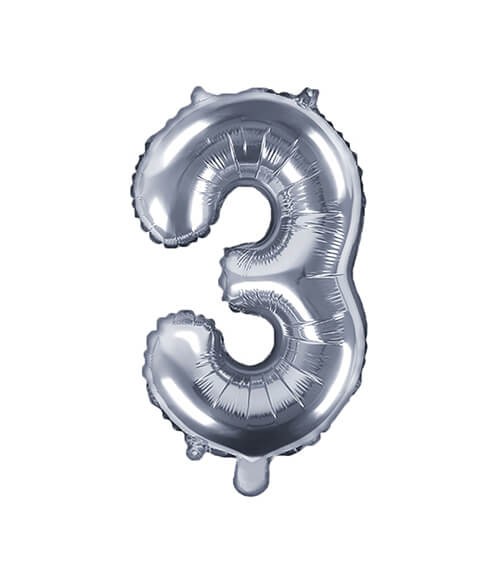 Folienballon Zahl "3" - silber - 35 cm