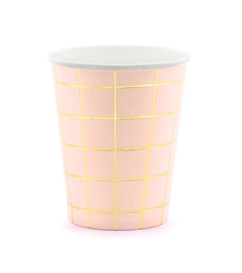 Pappbecher "Grid" - rosa/gold - 6 Stück