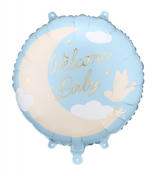 Runder Folienballon "Welcome Baby" - hellblau - 45 cm