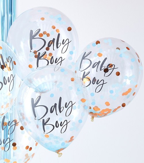 Transparente Ballons mit Konfetti "Baby Boy" - 5 Stück