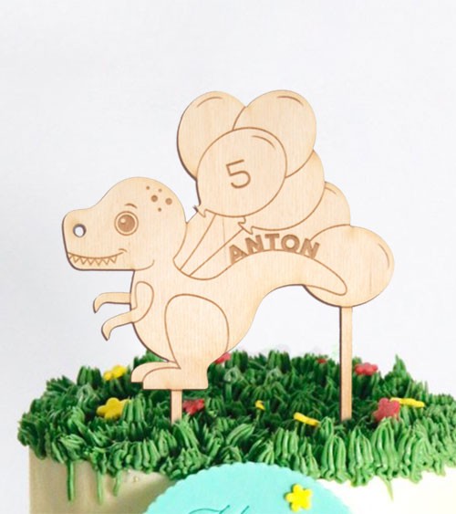 Dein Cake-Topper "Dino" aus Holz - Wunschtext