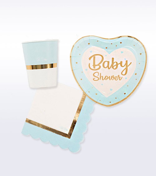 Babyparty Deko-Set "So sweet" - pastellblau - 32-teilig