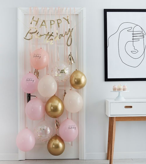 Deko-Set "Happy Birthday" mit Ballons & Girlande - pastell - 18-teilig