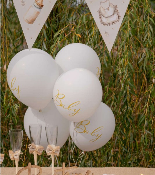 Baby-Ballons "Little Teddy" - weiß, gold - 6 Stück
