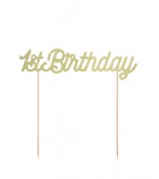 Tortenstecker aus Papier "1st Birthday" - glitter gold - 20 cm