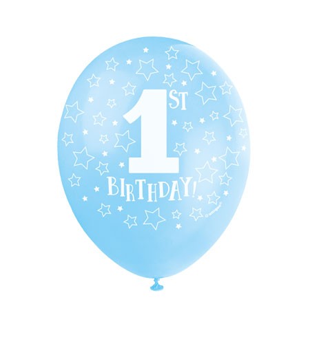 Perlmutt-Luftballons "1st Birthday" - hellblau - 5 Stück