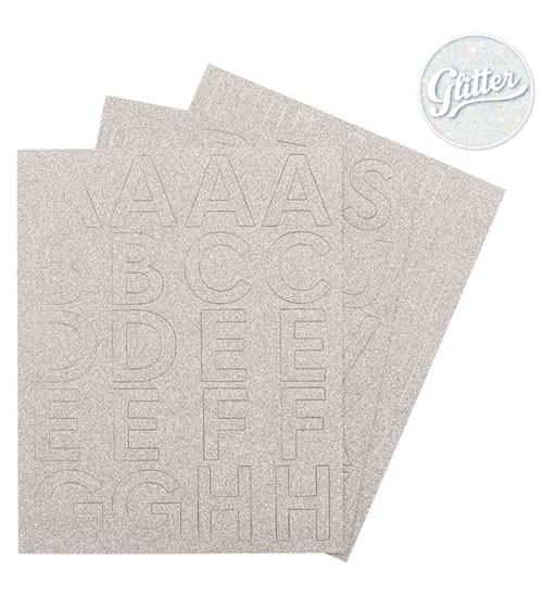 Buchstaben-Sticker - glitter silber - 62-teilig