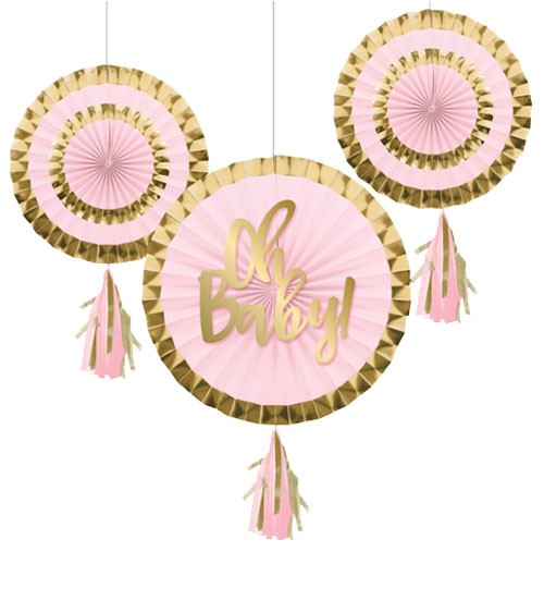 Papierfächer-Set "Oh Baby" - rosa & gold - 3-teilig
