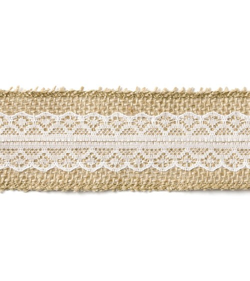 Jute-Band mit mittiger Spitze - 5 cm x 5 m