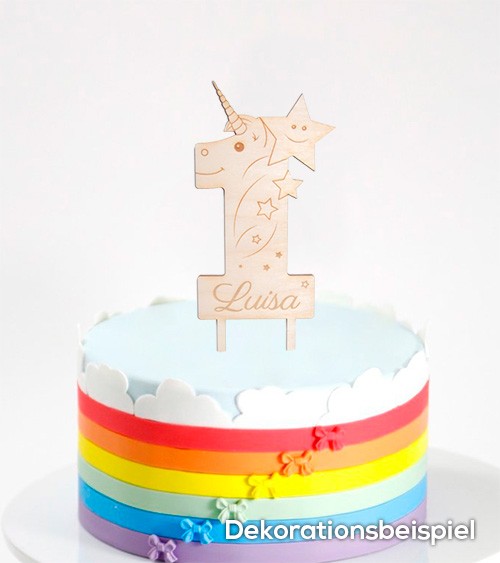 Dein Cake-Topper "1. Geburtstag - Einhorn" aus Holz - Wunschtext