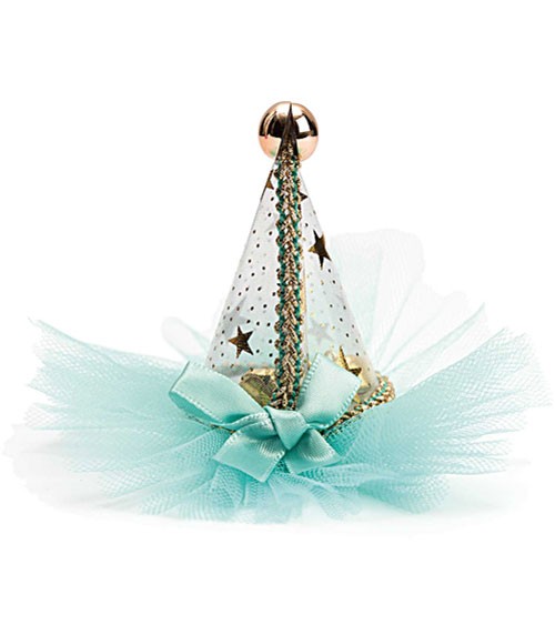 Mini-Partyhut mit Haarklammer - mint, gold - 10 cm