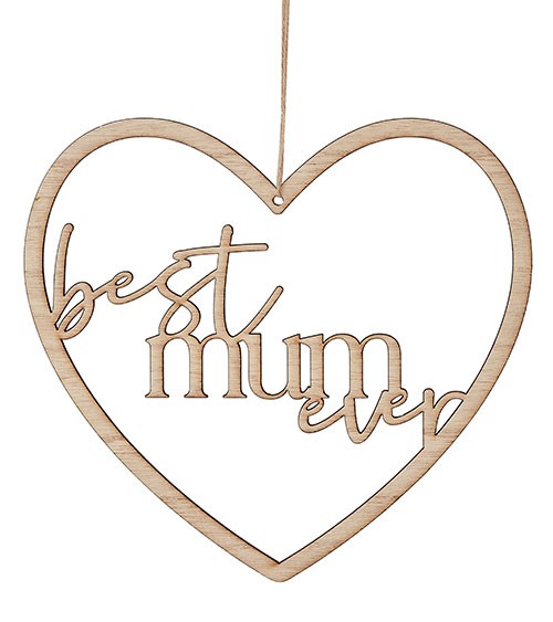 Holz-Herz zum Hängen "Best Mum ever" - 20 cm