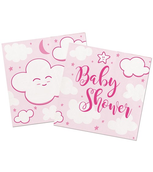 Cocktail-Servietten "Wolken Baby Shower" - rosa - 20 Stück