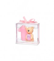 Kerze 1. Geburtstag mit Teddybär - rosa