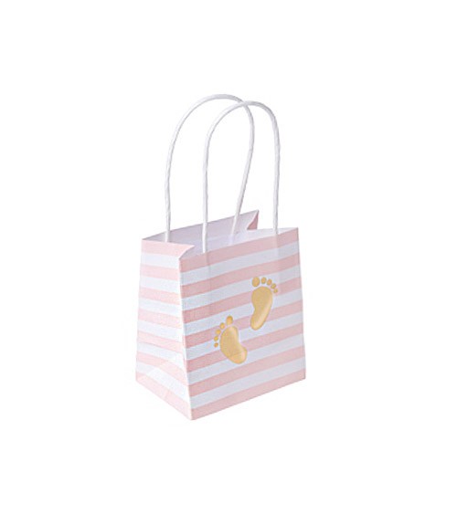 Gastgeschenktüten aus Papier "Babyfüßchen" - rosa & gold - 6 Stück