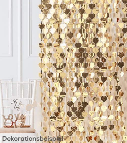 Herz-Vorhang - gold metallic - 1 m x 2,5 m