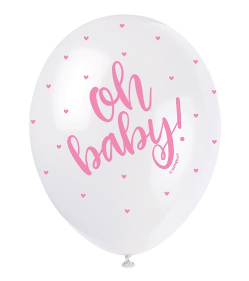 Perlmutt-Luftballons "Oh Baby" - weiß/rosa - 30 cm - 5 Stück