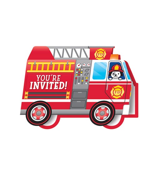 Einladungskarten "Feuerwehrauto" - 8 Stück