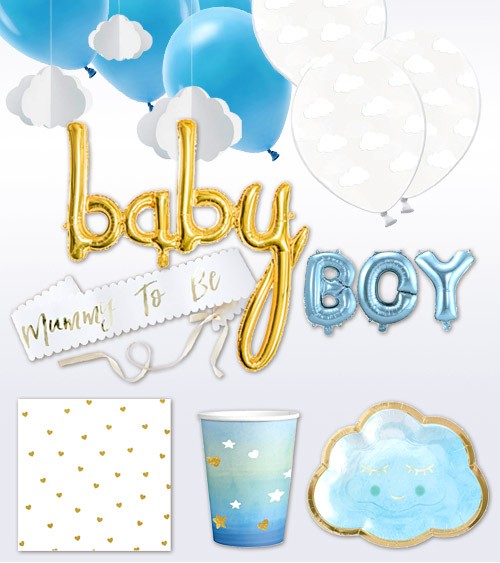 Babyparty Deko-Set "Baby Wolke" 58-teilig - hellblau