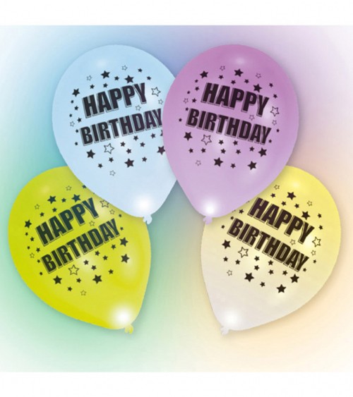 Leucht-Ballons "Happy Birthday" - 4 Stück