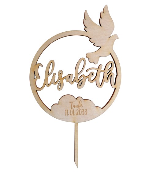 Dein Cake-Topper aus Holz "Holy Dove" - Wunschtext