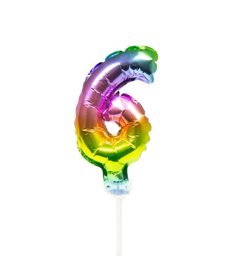 Mini-Zahl-Folienballon "6" - rainbow - 13 cm
