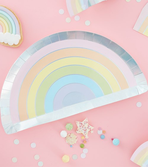 Regenbogen-Pappteller "Pastell Party" - 8 Stück