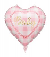 Herz-Folienballon "Baby" - rosa kariert - 45 cm