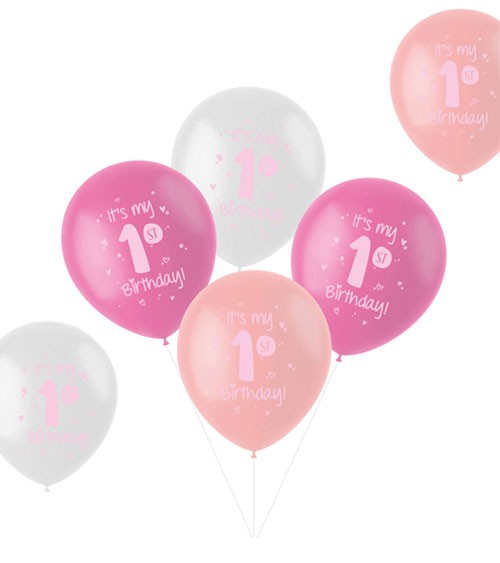 Luftballon-Set "1st Birthday" - rosa - 6-teilig