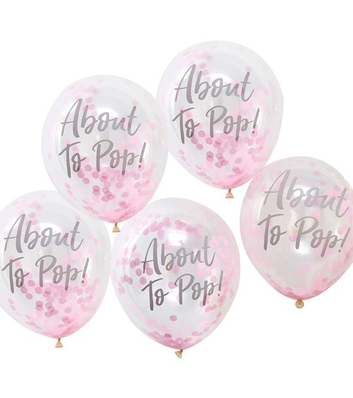 Transparente Ballons mit pinkem Konfetti "About to Pop" - 5 Stück