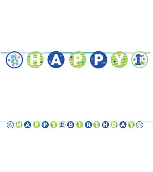 Happy 1st Birthday-Girlande "Happy One - blau" - 3,35 m