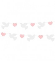 Papiergirlande "Tauben & Herzen" - rosa, weiß - 1,5 m