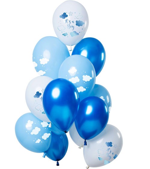 Luftballon-Set "It's a Boy" - Farbmix Blau - 12-teilig