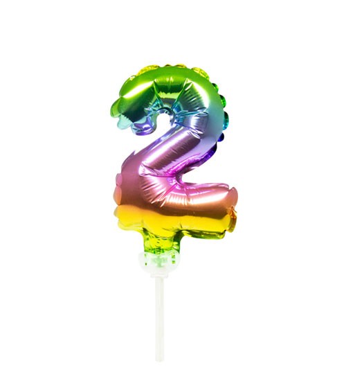 Mini-Zahl-Folienballon "2" - rainbow - 13 cm