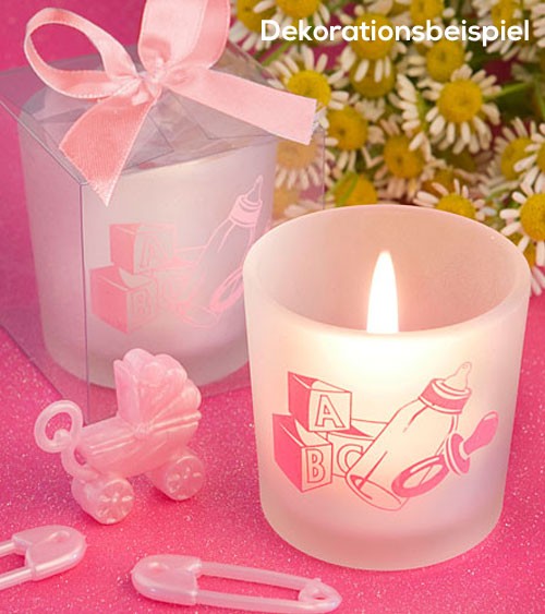 Kerze mit Kerzenhalter "Babyaccessoires" - pink