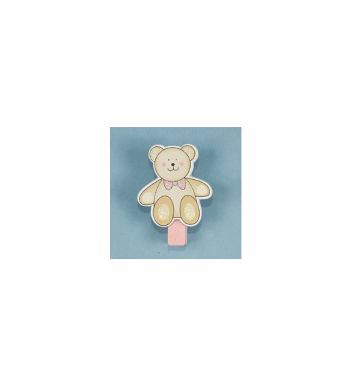 Holzklammern "Teddybär" - rosa - 4 Stück