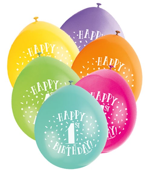 Luftballon-Set "Happy 1st Birthday" - bunt - 23 cm - 10 Stück