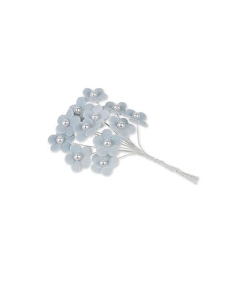 Kleine Blumen aus Velour mit Perle - hellblau - 12 Stück