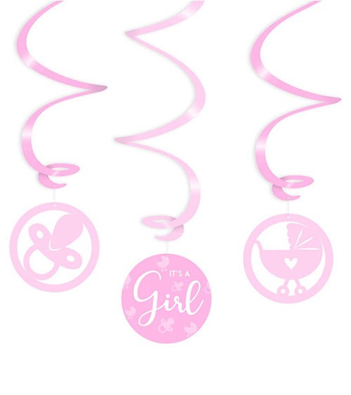 Spiralgirlanden "It's a Girl" - 3-teilig