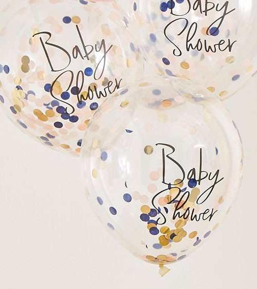 Baby Shower Ballons mit Konfetti - gold, rosa, navy - 5 Stück
