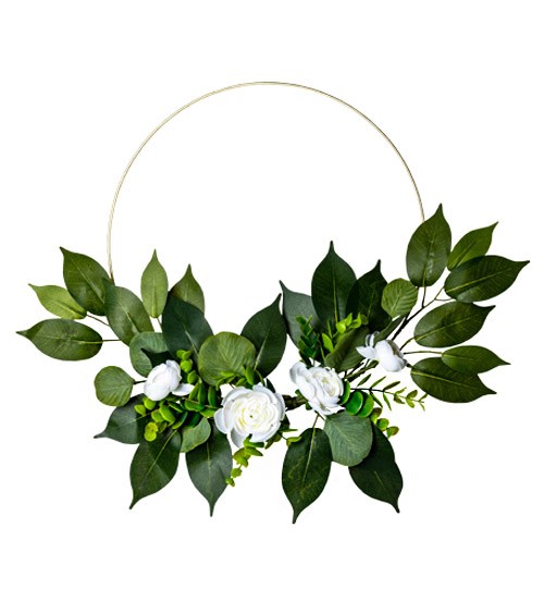 Floral Hoop mit Eukalyptus und weißen Rosen - 30 cm