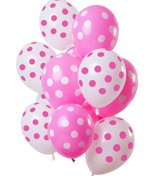 Luftballon-Set mit Punkten - Pink & Weiß - 12-teilig