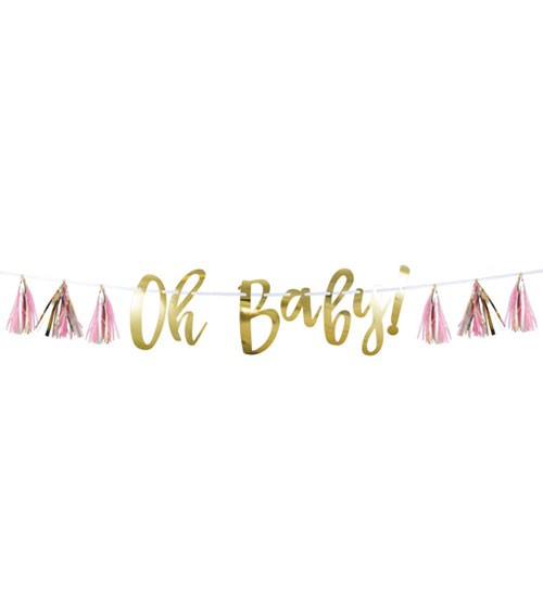 "Oh Baby"-Girlande mit Tasseln - rosa & gold - 1,5 m