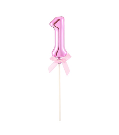 Kuchentopper Zahl 1 mit Schleife - pink - 23 cm