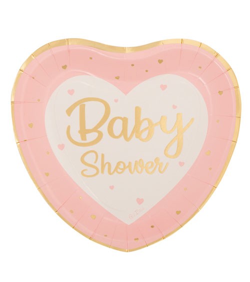 Herz-Pappteller "So Sweet" - Baby Shower - rosa - 8 Stück