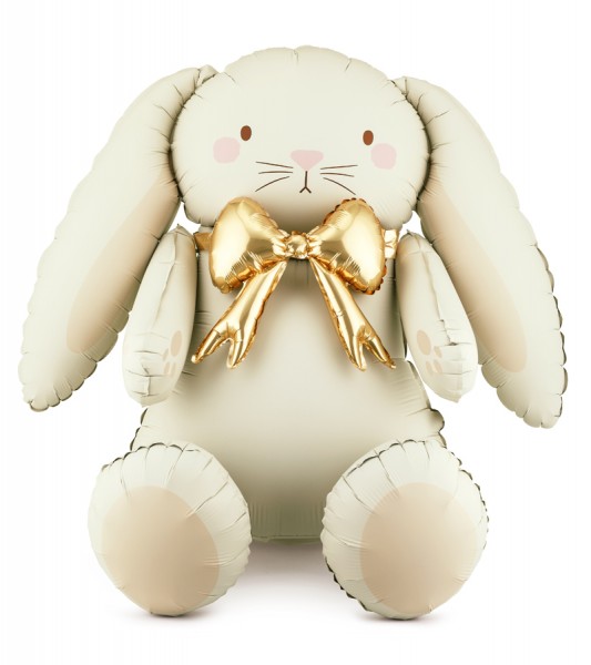 Sitzender Folienballon "Hase mit goldener Schleife" - 104 x 99 cm