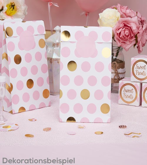 Partytüten "Rosa & Gold" - Punkte - 5 Stück