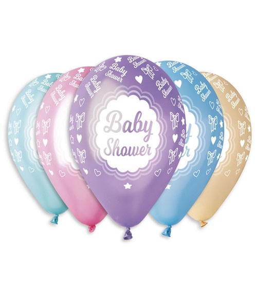 Metallic-Luftballons "Baby Shower" - Farbmix Pastell - 5 Stück