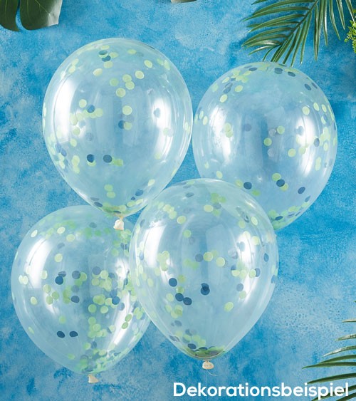 Transparente Ballons mit grünem und blauem Konfetti - 5 Stück