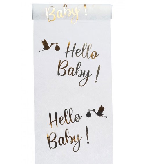 Tischläufer "Hello Baby" - weiß & gold - 28 cm x 5 m